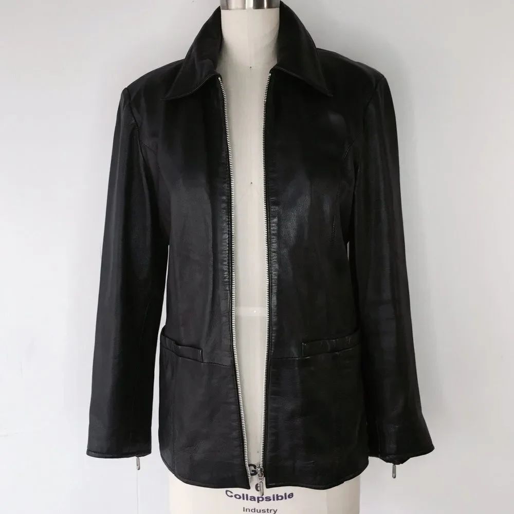 Givenchy italy y2k black leather jacket S